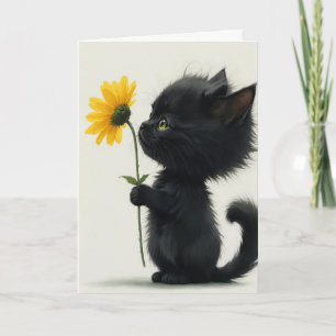 Svart Kattunge med Gult Daisy Kort