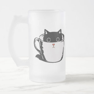 Svart kattunge med röd näsa gömmande i kopp