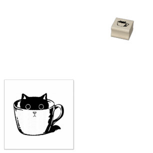 Svart kattunge med röd näsa gömmande i kopp stämpel