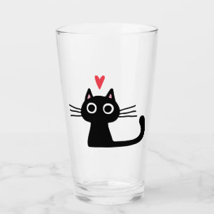 Svart Kattunge med Valentine Heart Glaskopp