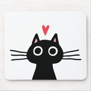 Svart Kattunge med Valentine Heart Musmatta