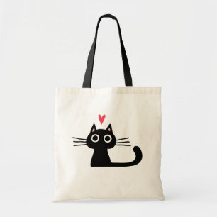 Svart Kattunge med Valentine Heart Tygkasse
