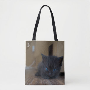 Svart kattunge tygkasse