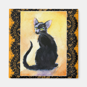 Svart kattungekatt, snöre, orange magnet