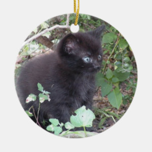 Svart kattungeprydnad julgransprydnad keramik