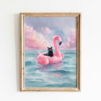 Svart kattutskrift: Flyt Flamingo Poster