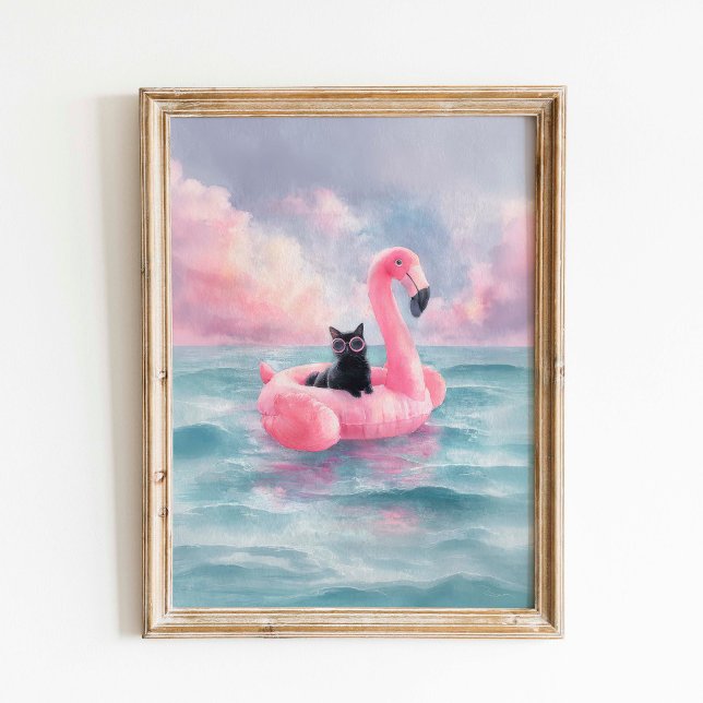 Svart kattutskrift: Flyt Flamingo Poster (Skapare uppladdad)