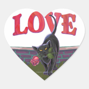 Svart kattvalentin dag hjärtformat klistermärke