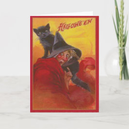 Svart kattvintage Halloween för häxa Kort