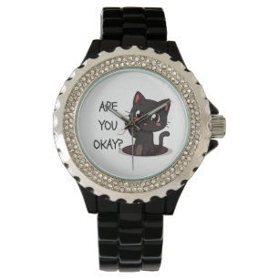 Svart Kawaii Katt Armbandsur