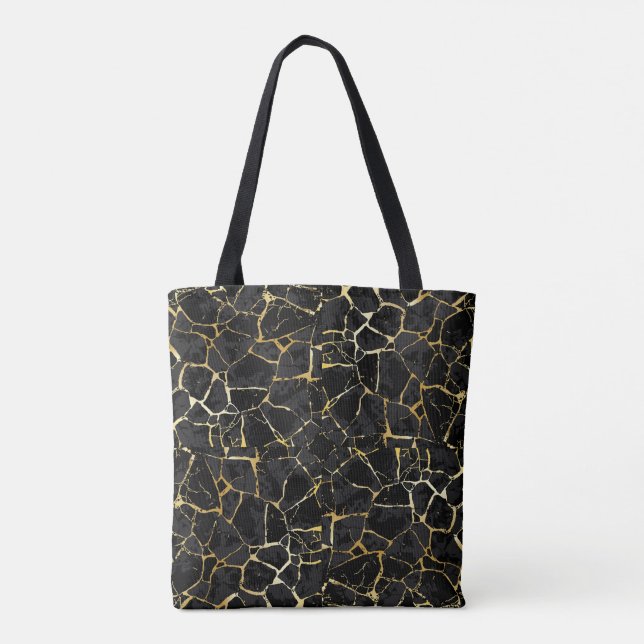 Svart Kintsugi Guldåder  Tygkasse (Baksida)