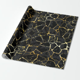 Svart Kintsugi Guldådring Inpackningspapper Presentpapper