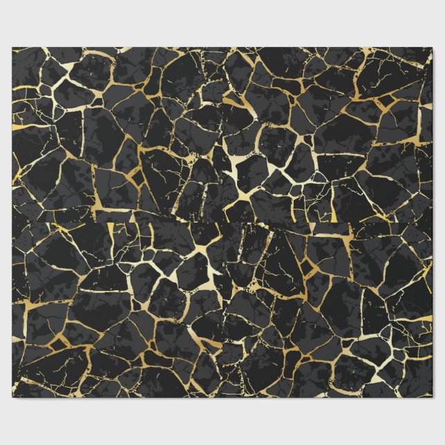 Svart Kintsugi Guldådring Inpackningspapper Presentpapper (Seam)