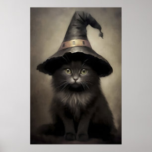 Svart Kittel i en Häxhatt Tryck, Halloween Katt Poster