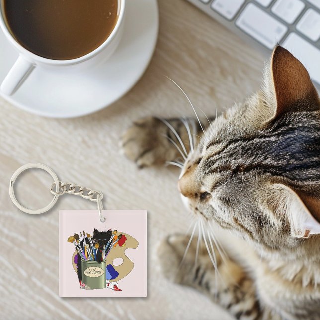 Svart Kitteln Målarpensel Kruka Konstnär Katt Rosa (Skapare uppladdad)
