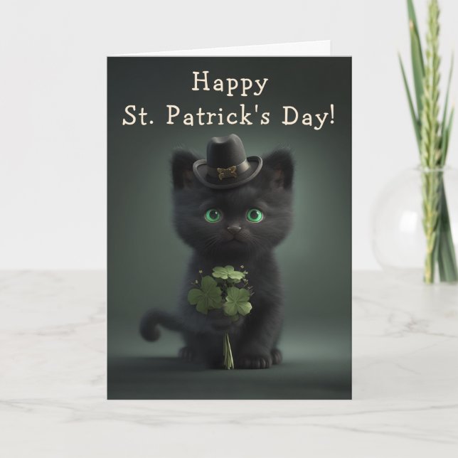 Svart Kitten på St. Patrick's Day Helgkort (Framsida)