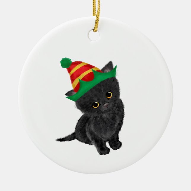 Svart kitten personlig Julgran ornament (Framsidan)