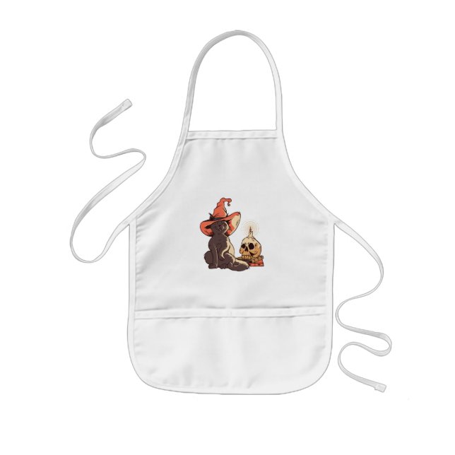 Svart Kittens Häxa Halloween Design Barnförkläde (Framsidan)