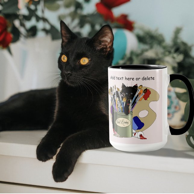 Svart Kittens Målarpensel Kruka Konstnär Katt Rosa Mugg (Skapare uppladdad)