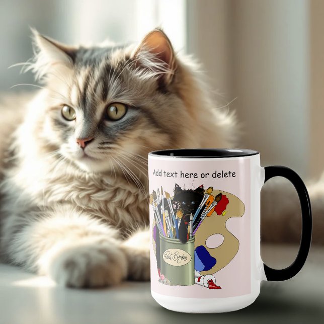 Svart Kittens Målarpensel Kruka Konstnär Katt Rosa Mugg (Skapare uppladdad)