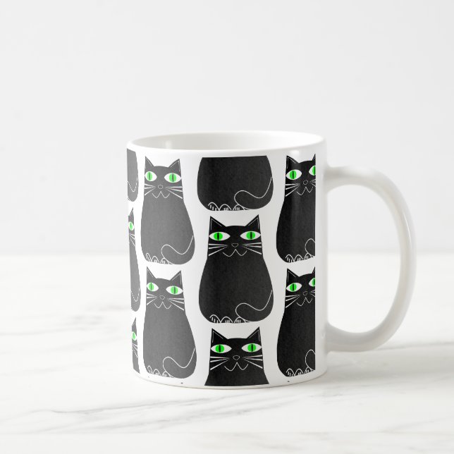 Svart Kitty Gröna Ögon Anpassad Kaffemugg (Höger)