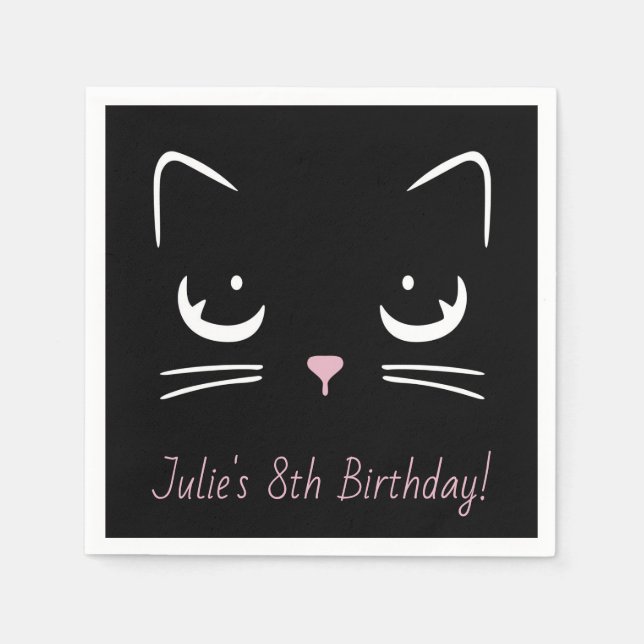 Svart Kitty Katt Ansikte Pappersservett (Framsidan)
