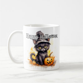 Svart Kitty Katt | Glad Halloween Kaffemugg