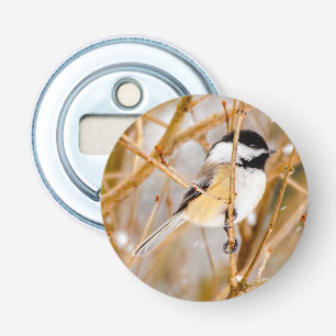 Svart-klädd chickadee - originalfoto flasköppnare