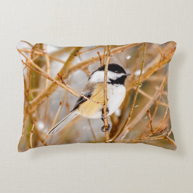 Svart-klädd chickadee - originalfoto prydnadskudde (Framsidan)
