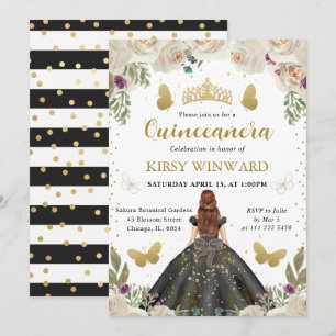 Svart klänning Rött hår Prinsessa Quinceanera Inbjudningar