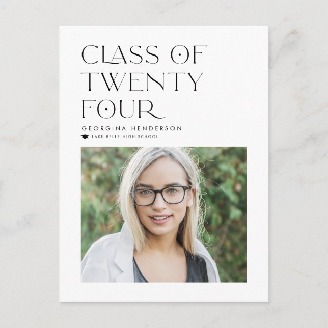 Svart klass 2024 Modern minimalistisk examen Meddelande Vykort (Framsida)