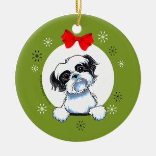 Svart klassiker för vitShih Tzu jul Julgransprydnad Keramik