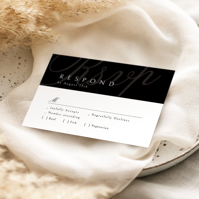 Svart klassisk Elegant, Bröllop OSA Kort (Black Classic Elegant Calligraphy Wedding RSVP)