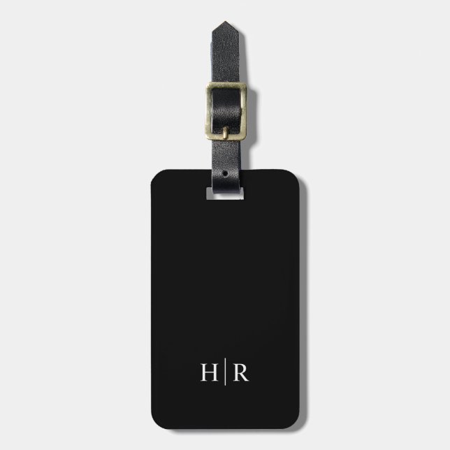 Svart Klassisk Elegant Minimal Modern Monogram Bagagebricka (Vertikal Framsida)