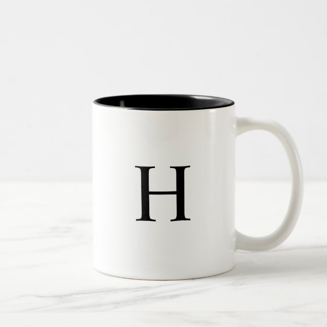 Svart Klassisk Elegant Monogramm Två-Tonad Mugg (Höger)