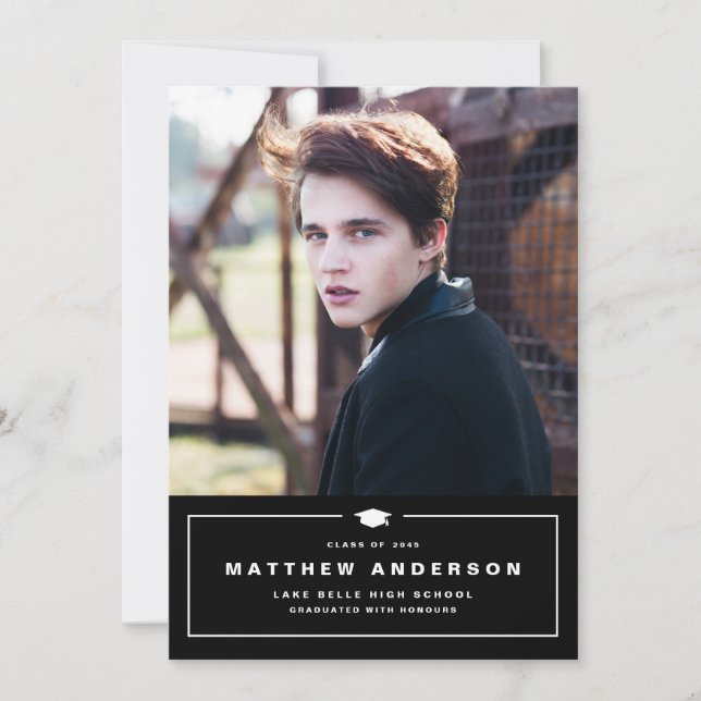 Svart Klassisk Examen Hatt Foto Examen Meddelande (Framsida)