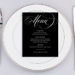 Svart | Klassisk italiensk elegance Bröllop<br><div class="desc">Den här eleganten har mörk svart budgetkort med bröllop klassiskt, gammalt stil med romantisk vit kalligrafi. Lägg till dina val av middag för nybörjare eller aptisatorer, första kurs, huvudkurs eller entré, och desserter. Ange tonen för din sofistikerade Italien inspirerad till bröllopsmottagning eller repetitionsmiddag, eller möhippa matsalar, med den här klassiska,...</div>