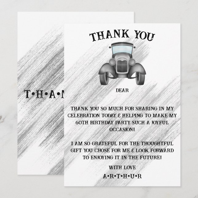 Svart klassisk Retro-Vintage, vattenfärg Tack Kort (Fram/baksida)