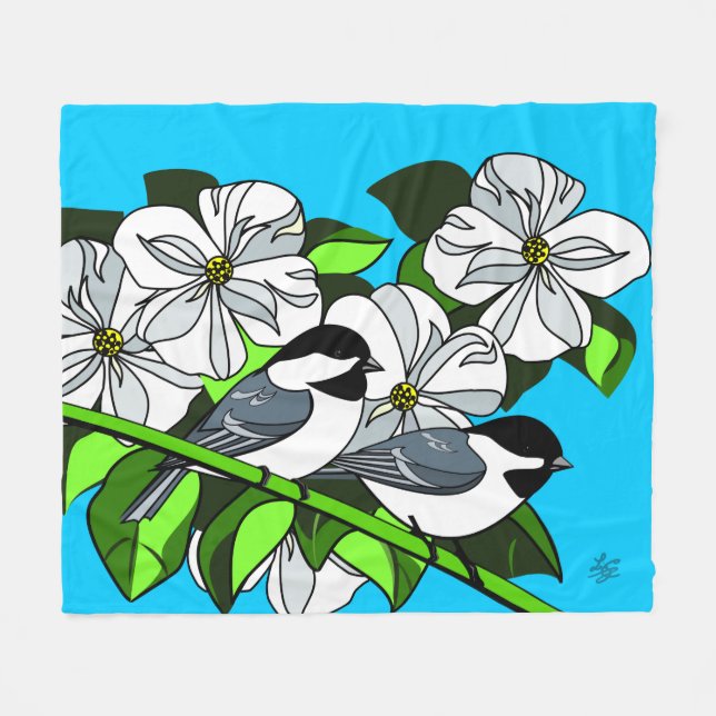 Svart, klippta chickadees och Dogwood Fleecefilt (Framsidan (Horisontell))