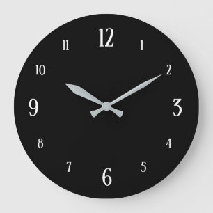 Svart klocka med moderna vita nummer