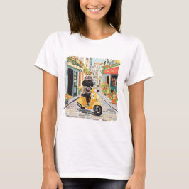 Svart klotter som kör scooter på europeiska stadsg t shirt