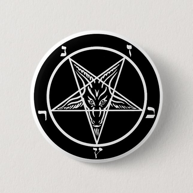 Svart knapp i metall baphomet... ondska! (Framsida)