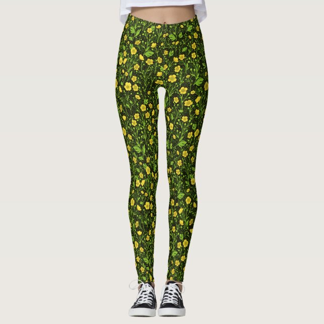 Svart knapp leggings (Framsida)