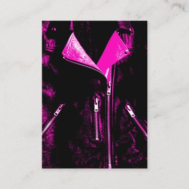 Svart knubbig av läder Jacka Rosa affärskort Visitkort (Framsida)