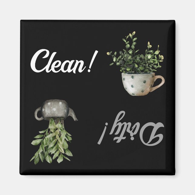 Svart köks för Dishwasher Clean och Dirty Flip Sig Magnet (Framsidan)