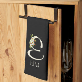 Svart kökshandduk med monogram Husvärmegåva