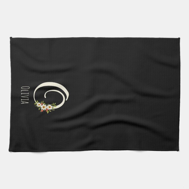 Svart kökshandduk med monogram Nyinflyttningsprese (Horisontell)