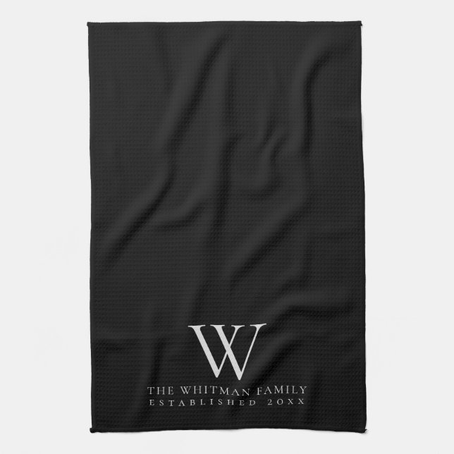 Svart köksköks i Family Monogram-Eleganten Kökshandduk (Vertikal)