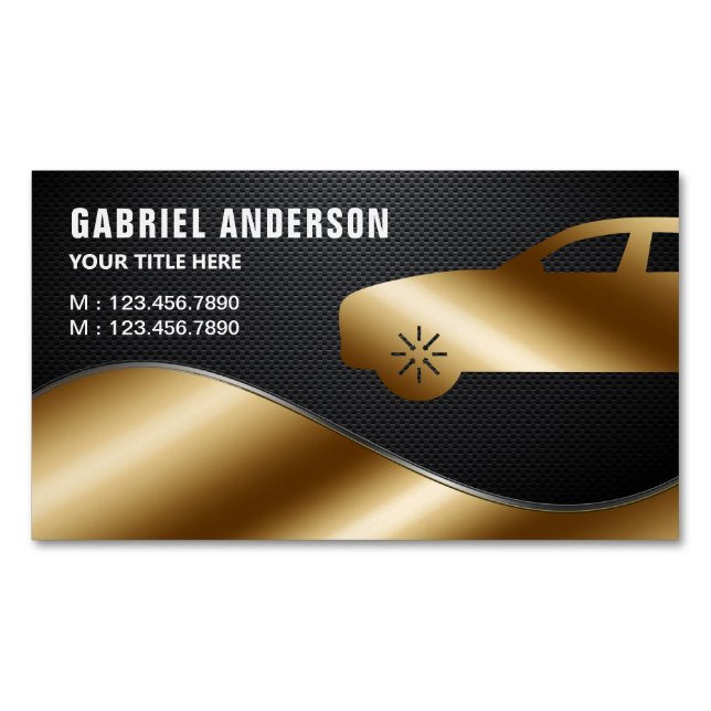 Svart kolfiber guld lyxbilshyra Chaufför Magnetiska Visitkort (Framsida)