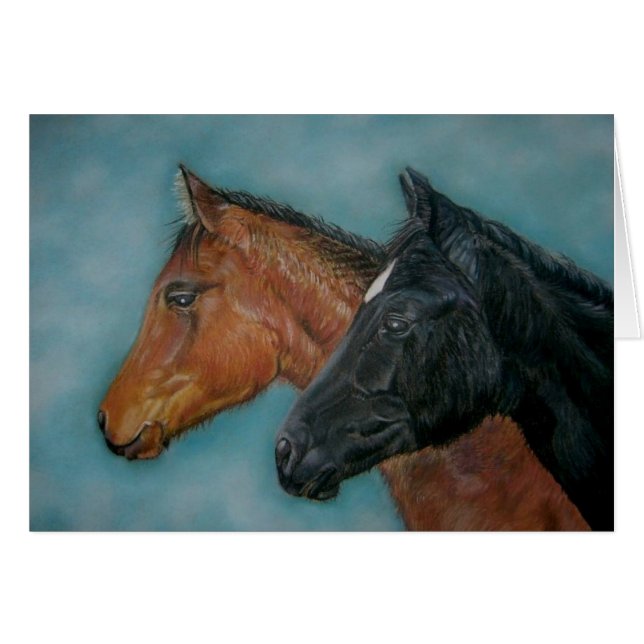 Svart koltsiga hästar av bild hälsningskort (Framsidan Horizontal)